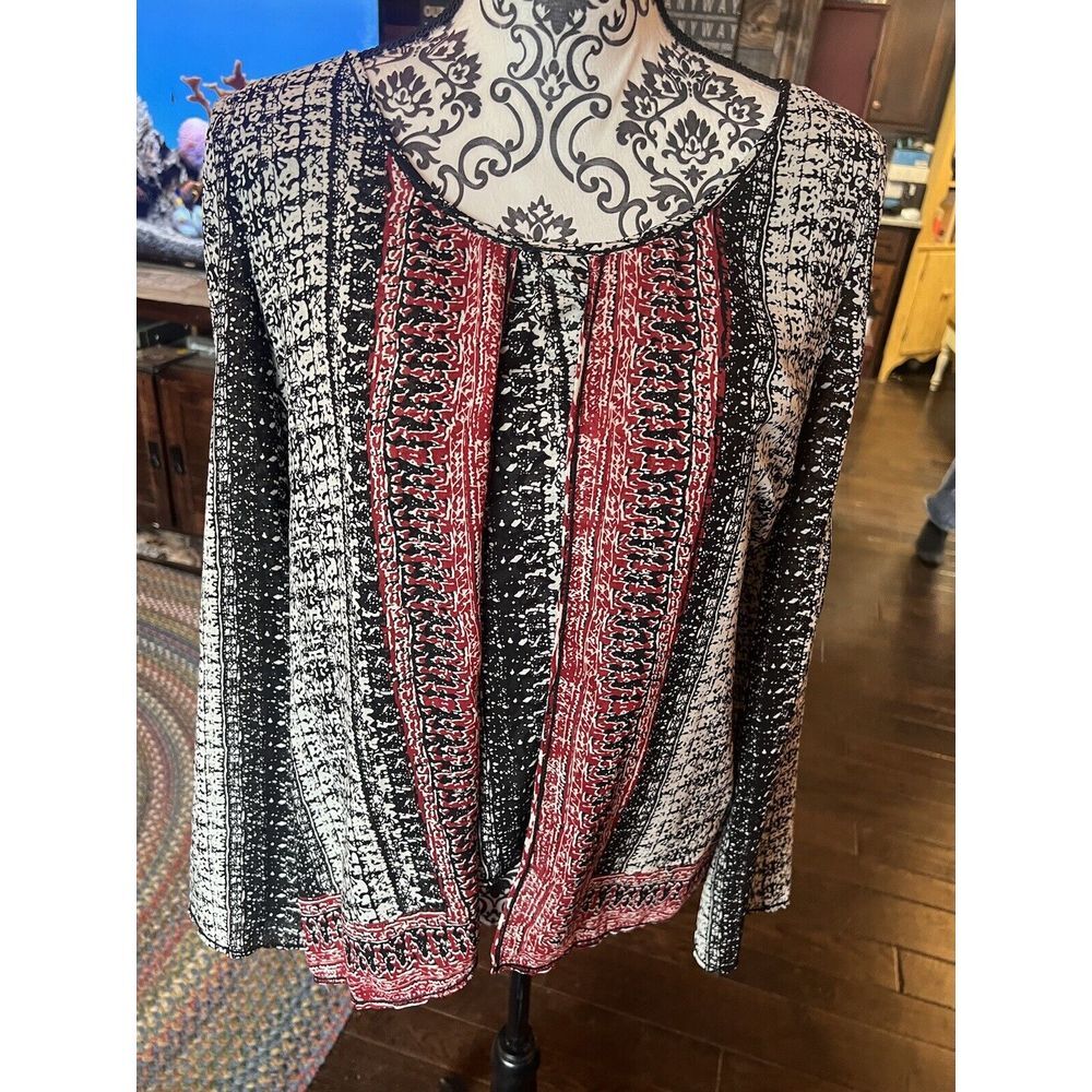 max studio top blouse Long‎ Sleeves Or Tie Up Sheer Layered Material Boho Flowy